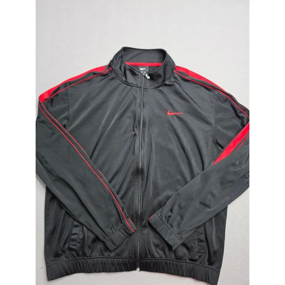 Nike Track Jacket Men's Large Black Swoosh Logo Long Sleeve Full Zip Performance